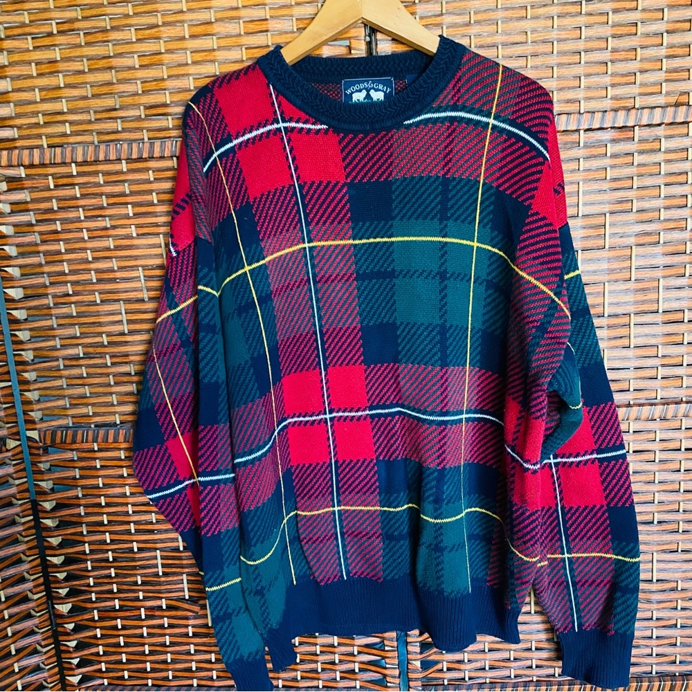 Vintage Woods & Gray Knit Crewneck Grandpa Style Sweater